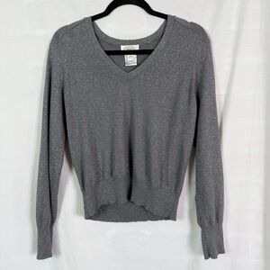 Talbots Vintage 80’s Shimmering Metallic Gray V-Neck Sweater LG